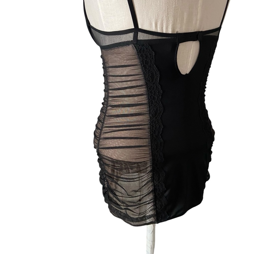 Victoria’s Secret Black Nude Sheer Mesh Nylon Lace Lingerie Bustier Teddy 34B - Picture 9 of 16